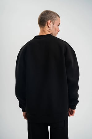 Erkek Uzun Kol Bisiklet Yaka 3 iplik Pamuklu Kışlık SweatShirt - Siyah