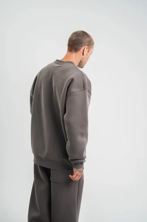 Erkek Uzun Kol Bisiklet Yaka 3 iplik Pamuklu Kışlık SweatShirt  - Füme