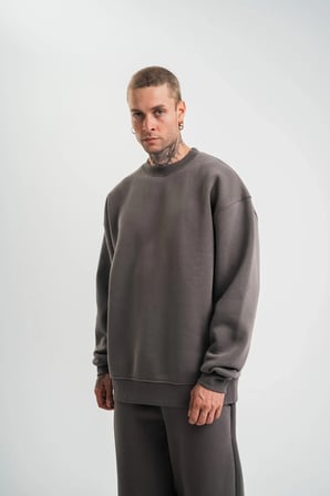 Erkek Uzun Kol Bisiklet Yaka 3 iplik Pamuklu Kışlık SweatShirt  - Füme