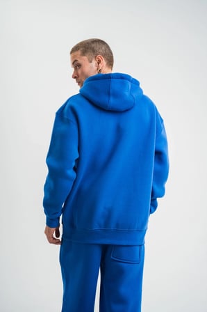 ERKEK 3 İplik Oversize Kapşonlu Basic SweatShirt Hoodie - Mavi