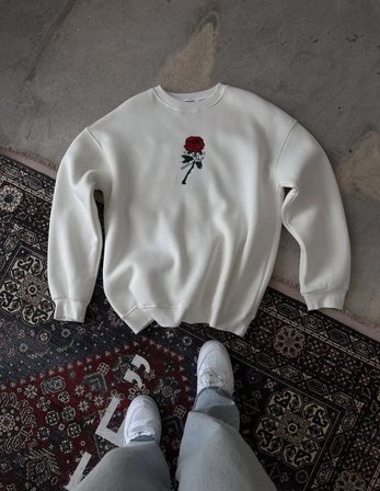 ERKEK 3 iplik Pamuklu Bisiklet Yaka Ön Ve Arka Baskılı SweatShirt -  Beyaz