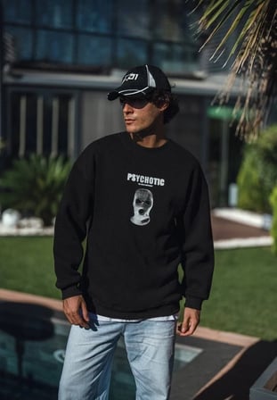 Erkek 3 iplik pamuklu Kışlık Bisiklet Yaka Baskılı SweatShirt - Siyah