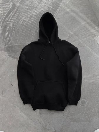 Kadın Kapüşonlu Kanguru Cepli 3 İplik Pamuklu Oversize Hoodie Sweatshirt - Siyah
