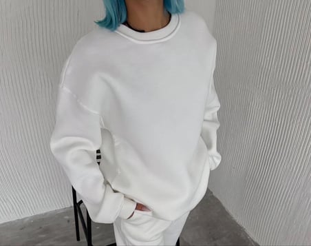 Kadın Bisiklet Yaka 3 İplik Pamuklu Basic SweatShirt - Beyaz