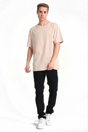 Erkek Düz Penye Tişört Bisiklet Yaka Kısa Kol Regular Fit T-Shirt - Bej