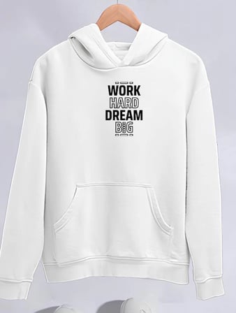 Kadın Oversize Kapüşonlu Cepli Baskılı 3 İplik Pamuklu Hoodie Sweatshirt - Beyaz