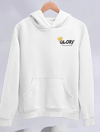 Kadın Oversize Kapüşonlu Kanguru Cepli Baskılı 3 İplik Pamuklu Sweatshirt Hoodie -   Beyaz