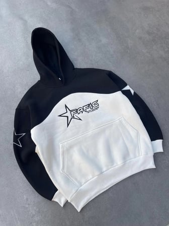 Kadın 3 İplik Pamuklu Parçalı Nakış İşlemelı Kapüşonlu SweatShirt Hoodie - Siyah