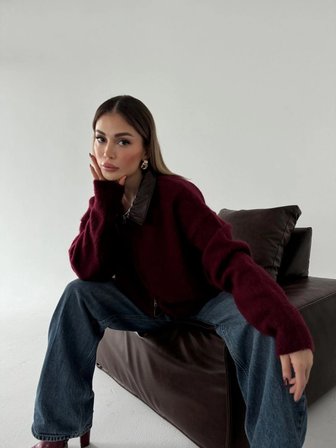 kadın Deri Yakalı Pamuk dokulu Çift Taraflı Çalışan Fermuar Ceket - Bordo