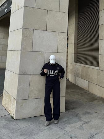 Kadın 3 İplik Pamuklu Yakalı Sweat Baggy Pantolonlu Alt-Üst Takım - Siyah