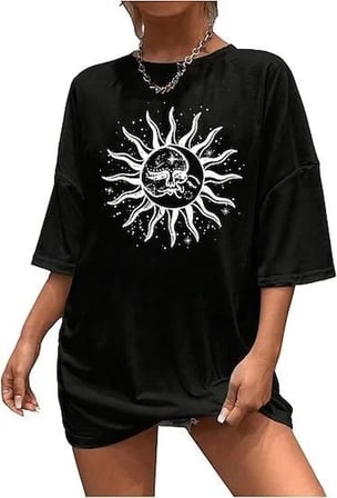 Kadın Baskılı T-Shirt Kısa Kol Bisiklet Yaka Regular Fit Rahat Kalıp Tişört - Siyah