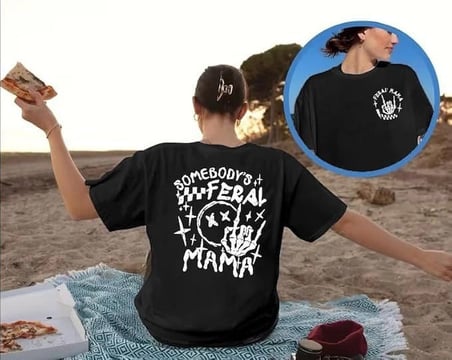 Kadın Baskılı T-Shirt Kısa Kol Bisiklet Yaka Oversize Rahat Kalıp Tişört - Siyah