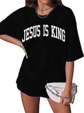 Kadın Baskılı T-Shirt Kısa Kol Bisiklet Yaka Oversize Rahat Kalıp Tişört - Siyah