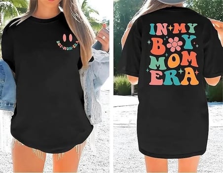 Kadın Baskılı T-Shirt Kısa Kol Bisiklet Yaka Oversize Rahat Kalıp Tişört - Siyah