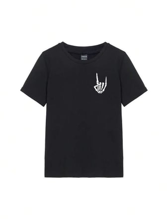 Kadın Baskılı T-Shirt Kısa Kol Bisiklet Yaka Oversize Rahat Kalıp Tişört - Siyah