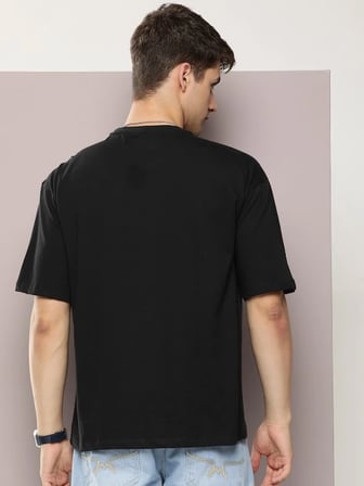 Erkek Baskılı T-Shirt Kısa Kol Bisiklet Yaka Regular Fit Rahat Kalıp Tişört - Siyah