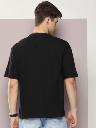 Erkek Baskılı T-Shirt Kısa Kol Bisiklet Yaka Regular Fit Rahat Kalıp Tişört - Siyah