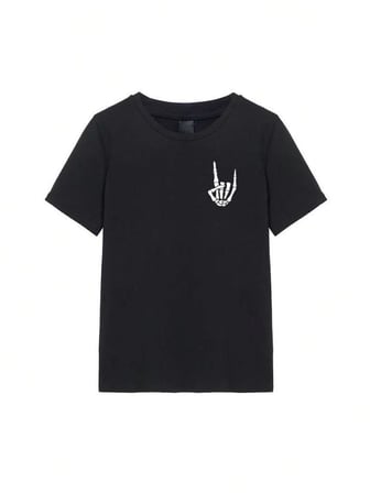 Erkek Baskılı T-Shirt Kısa Kol Bisiklet Yaka Regular Fit Rahat Kalıp Tişört - Siyah