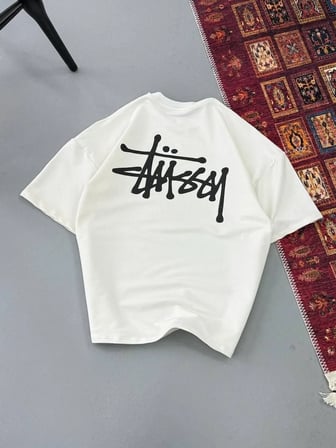 Erkek Kısa Kol Yazlık Tişört Bisiklet Yaka Baskılı Oversize T-Shirt - Beyaz
