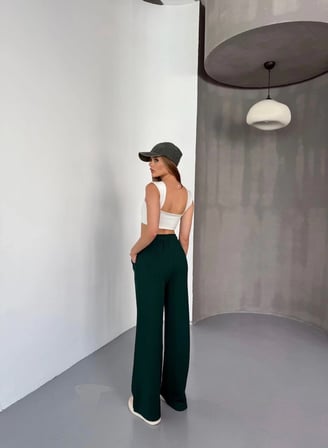 Kadın Osy Modal Yumuşak Dokulu Kumaş Nakış işlemeli Rahat Bol Paça Eşofman Pantolon - Yeşil