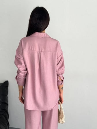 Kadın Gömlek Pantolon ikili Alt-Üst Takım - Toz Pembe