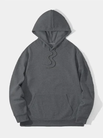 Erkek 3 İplik Pamuklu Kapüşonlu Kanguru Cepli Sweatshirt Hoodie -  Füme