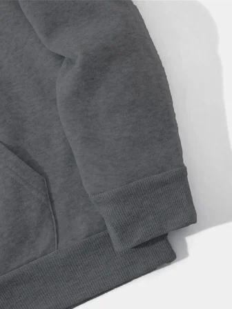 Erkek 3 İplik Pamuklu Kapüşonlu Kanguru Cepli Sweatshirt Hoodie -  Füme