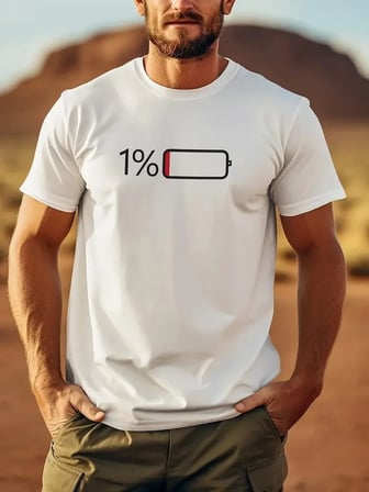Erkek Sarj %1 Baskılı T-Shirt Kısa Kol Bisiklet Yaka Regular Fit Tişört - Beyaz