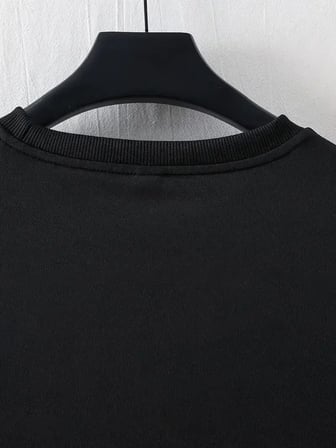 Erkek Kısa Kol Yazlık Tişört Bisiklet Yaka Baskılı Oversize T-Shirt - Siyah