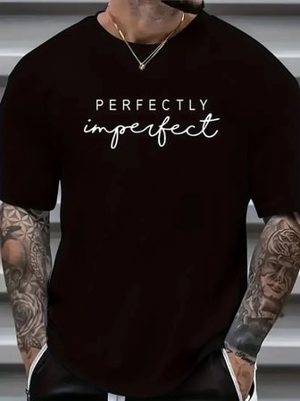 Erkek PERFECTLY Baskılı Tişört Bisiklet yaka yazlık Kısa Kol t-shirt - Siyah