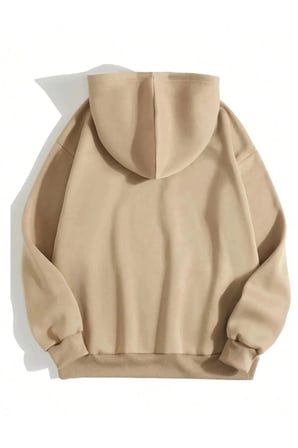 Erkek 3 İplik Pamuklu Kapüşonlu Kanguru Cepli Sweatshirt Hoodie -  Bej