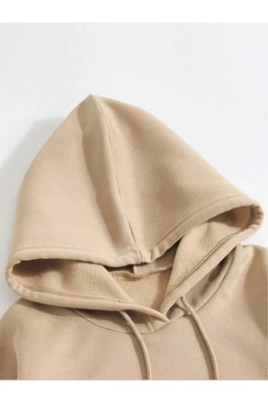 Erkek 3 İplik Pamuklu Kapüşonlu Kanguru Cepli Sweatshirt Hoodie -  Bej