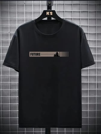 Erkek Tişört FUTRE Baskılı Kısa Kol Bisiklet Yaka T-shirt - Siyah