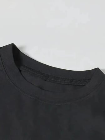 Kadın T-Shirt Ördek Baskılı Bisiklet Yakalı Kısa kol Tişört - Siyah