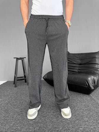 Su Yolu Çizgili Cepli Pantolon - Siyah