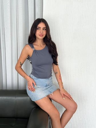 Osy Modal Yumuşak Dokulu Bisiklet Yaka Kadın Sıfır Kol Bluz Omuz Toka Aksesuar - Antrasit