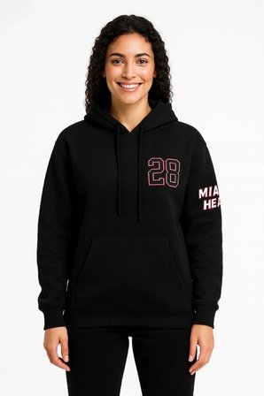 Kadın 3 İplik Pamuklu Kapüşonlu Kanguru Cepli Baskılı Hoodie Sweatshirt - Siyah