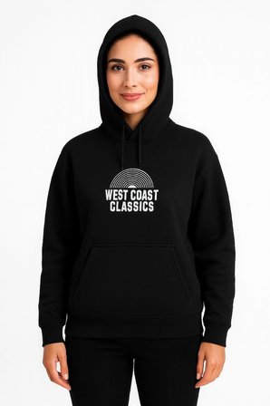 Kadın Oversize Kapüşonlu Cepli Baskılı 3 İplik Pamuklu Hoodie Sweatshirt - Siyah