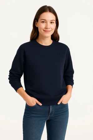 Kadın 3 İplik Pamuklu Düz Bisiklet Yaka SweatShirt - Lacivert