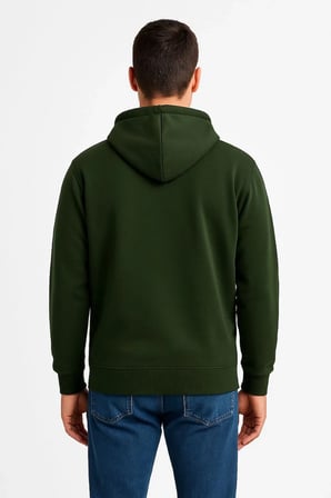 Erkek 3 İplik Pamuklu Kapüşonlu Tam Fermuarlı Cepli Hoodie Sweatshirt - Haki