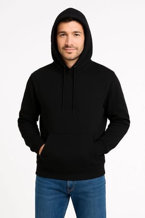 Erkek 3 İplik Pamuklu Kapüşonlu Kanguru Cepli SweatShirt hoodie - Siyah