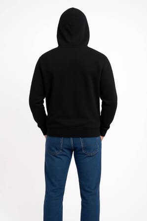 Erkek 3 İplik Pamuklu Kapüşonlu Kanguru Cepli SweatShirt hoodie - Siyah