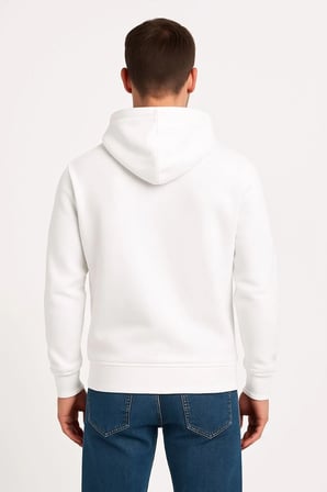 Erkek 3 İplik Pamuklu Kapüşonlu Kanguru Cepli SweatShirt hoodie - Beyaz