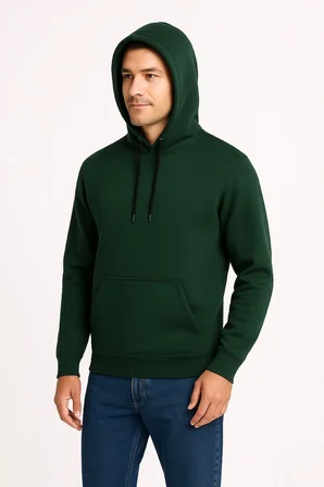 Erkek 3 İplik Pamuklu Kapüşonlu Kanguru Cepli SweatShirt hoodie - Haki