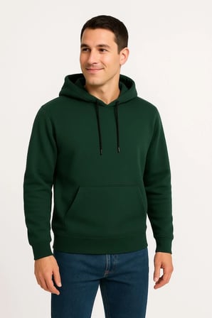 Erkek 3 İplik Pamuklu Kapüşonlu Kanguru Cepli SweatShirt hoodie - Haki