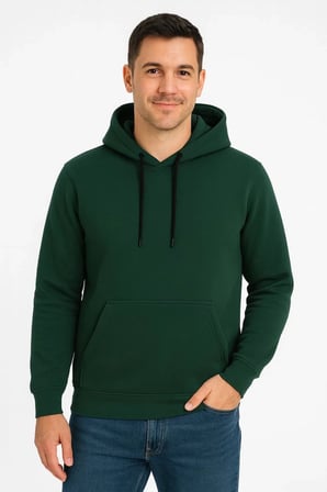 Erkek 3 İplik Pamuklu Kapüşonlu Kanguru Cepli SweatShirt hoodie - Haki
