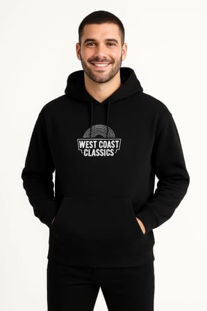 Erkek Kapüşonlu Kanguru Cepli Sweatshirt 3 İplik Pamuklu Baskılı Hoodie -  Siyah