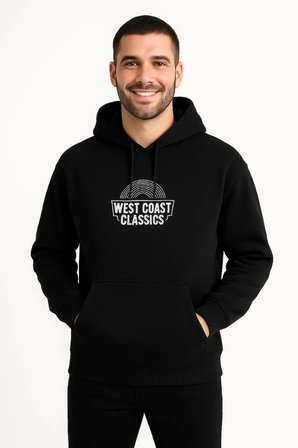 Erkek Kapüşonlu Kanguru Cepli Sweatshirt 3 İplik Pamuklu Baskılı Hoodie -  Siyah