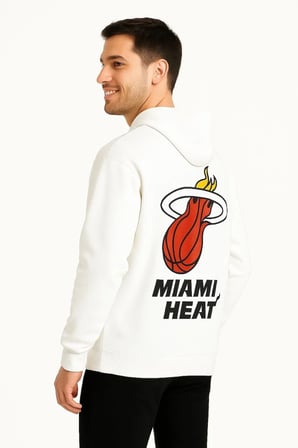Erkek Kapüşonlu Kanguru Cepli Sweatshirt 3 İplik Pamuklu Baskılı Hoodie - Beyaz