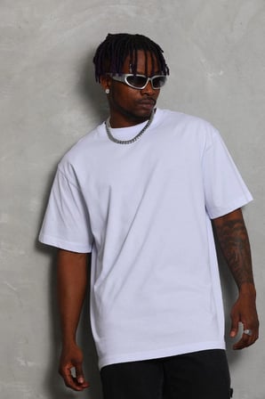 Erkek Düz Yazlık Kısa Kol Tişört Bisiklet Yaka Oversize T-Shirt - Beyaz